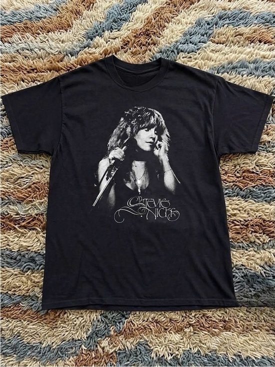 Gildan Other - Vintage Black Tee with White Stevie Nicks Portrait Print